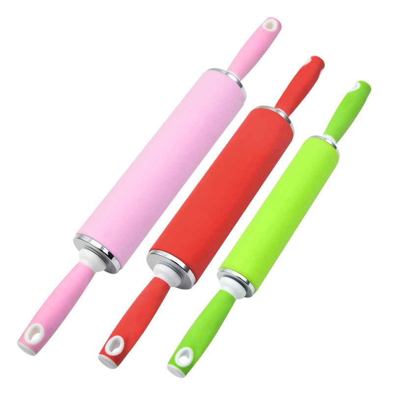 Silicone kneading stick, plastic handle, rolling p