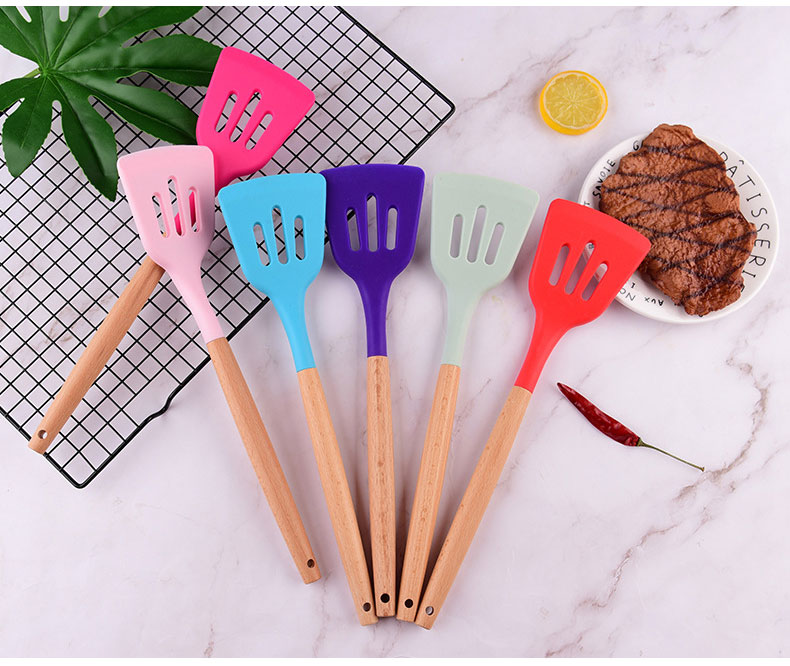 Wooden handle silicone leak shovel non stick pot s